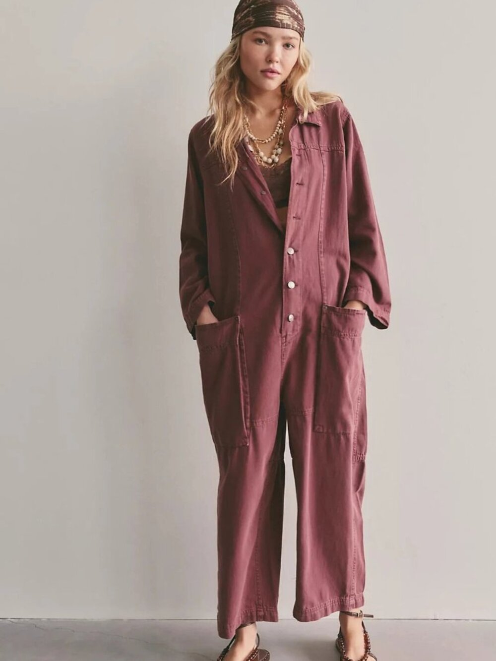 Free People We The Free Margarita Jumpsuit Utility Denim Wide Leg XS 290447